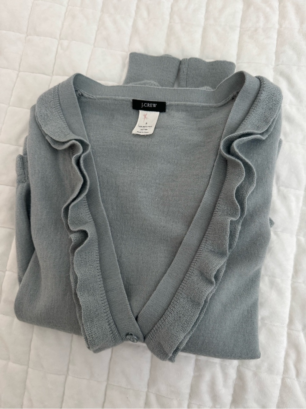 J. Crew Light Gray Ruffle-Trim Cardigan - Picture 2 of 3